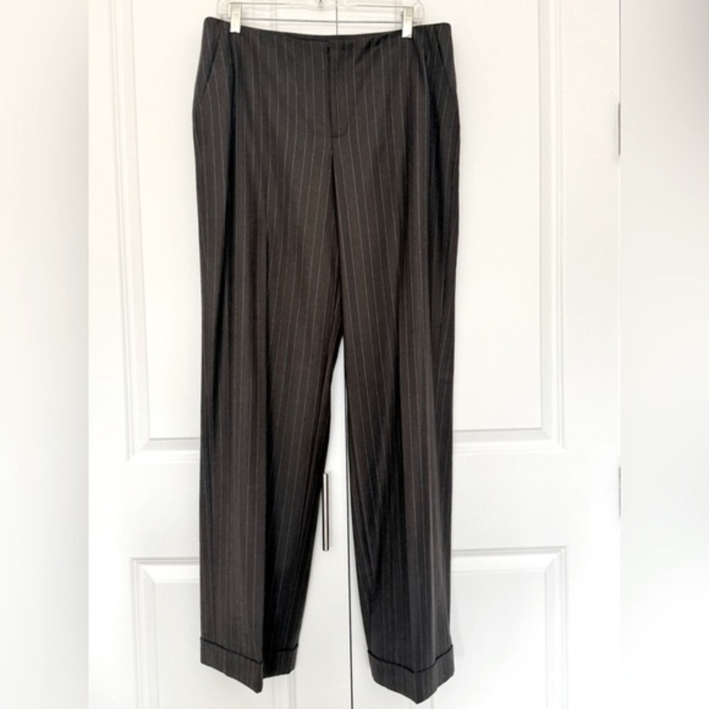 NWT Linda Allard Ellen Tracy Chocolate Pinstripe Wool Trouser Pant 12 /MSRP $278